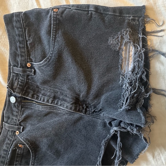 Levi High Waisted 505 Black Distressed Jean Shorts - Picture 6 of 6
